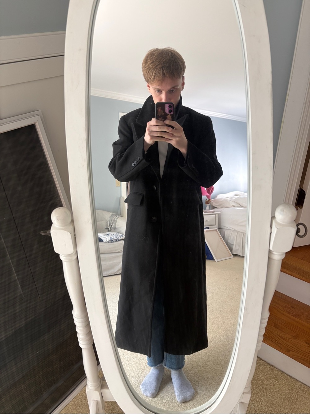 ASOS Reclaimed Vintage oversized wool look dad coat in black